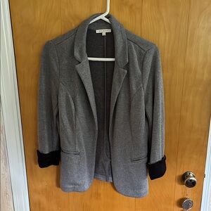 Skies Are Blue Gray and Black Blazer with Notched Lapels